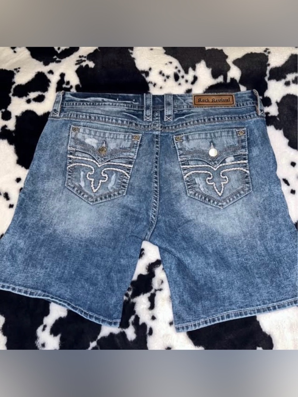 Rock Revival Faded Blue Embroidered Back Pocket Denim Shorts